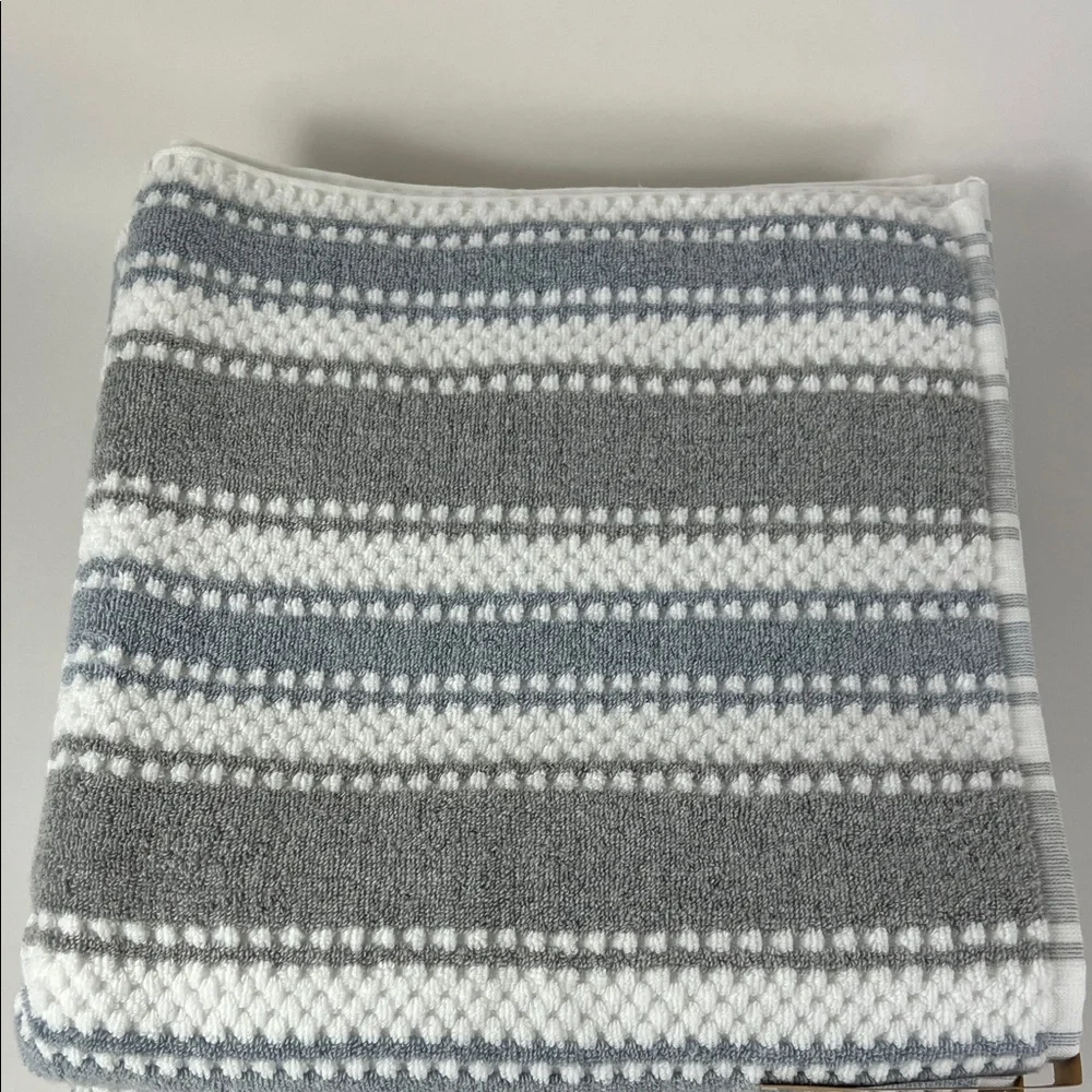 Eco Melange Bath Towel Set Gray Blue White Stripe Quick Dry Soft Cotton 2 Pc NEW
